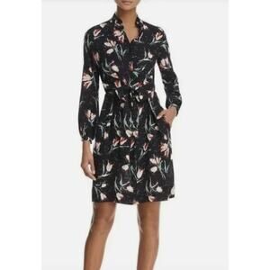 Rebecca Taylor Silk Ikat Tulip Dress Black Floral Size 2